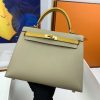 Hermes Kelly 25 Sellier Epsom Greige/Yellow Bag For Women, Women's Handbags, Shoulder Bags 10in/25cm