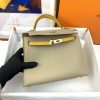 Hermes Kelly 25 Sellier Epsom Greige/Yellow Bag For Women, Women's Handbags, Shoulder Bags 10in/25cm