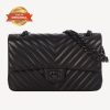 [True-to-ORIGINAL] Chanel Chevron Classic Handbag Black For Women 10.2in/26cm