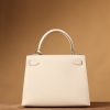 Hermes Kelly Epsom Silver Lock Bag Cream For Women 9,8in/25cm