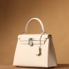 Hermes Kelly Epsom Silver Lock Bag Cream For Women 9,8in/25cm