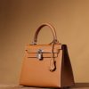Hermes Kelly Epsom Silver Tone Lock Bag Brown For Women 9,8in/25cm