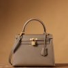 Hermes Kelly Epsom Gold Tone Lock Bag Grey For Women 9,8in/25cm