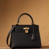 Hermes Kelly Epsom Gold Tone Lock Bag Black For Women 9,8in/25cm