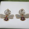 Gucci Interlocking And Bee Pearl Earrings Gold Tone For Women