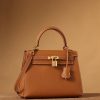 Hermes Kelly Epsom Gold Tone Lock Bag Brown For Women 9,8in/25cm