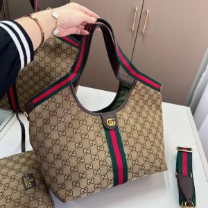 GUCCI GIGLIO SMALL TOTE BAG GG CANVAS DARK BROWN 25CM 860845 AAF8L 2547
