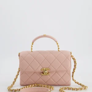 Chanel 23C Small Flap Top Handle Bag in Pale Pink Caviar Leather with Brushed Gold Hardware