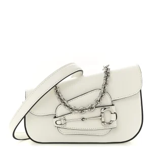 GUCCI Calfskin Mini Horsebit 1955 Asymmetric Shoulder Bag in Great White