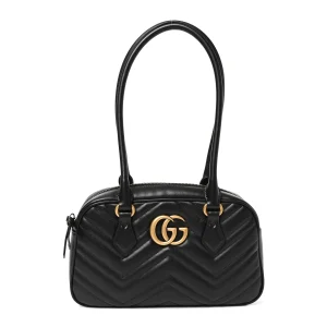 Calfskin Matelasse Small GG Marmont East West Shoulder Bag Black