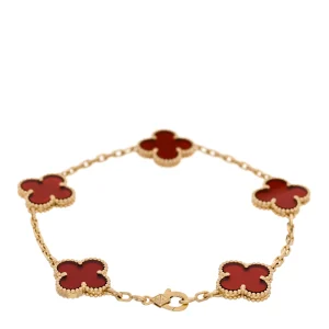 Van Cleef & Arpels Yellow Gold Carnelian 5 Motifs Vintage Alhambra Bracelet