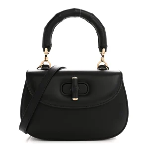 Gucci Boarded Dyana Lux Calfskin Web Monochrome Small Bamboo 1947 Top Handle Bag Black