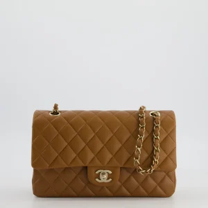 Chanel Chanel Chai Brown Medium Classic Double Flap Bag in Lambskin Leather with Champagne Gold Hardware