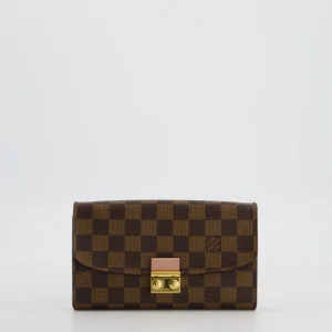 Louis Vuitton Louis Vuitton Brown Croisette Wallet on Chain in Damier Ebene Canvas with Gold Hardware