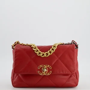 Chanel Chanel 19 Small Flap Bag in Deep Red Goatskin Leather with Mixed Hardware
