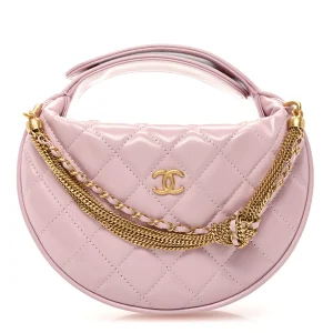 Chanel Shiny Crumpled Calfskin Quilted Precious Tie Hobo Light Purple