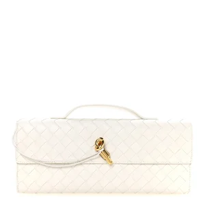 Bottega Veneta Nappa Intrecciato Long Andiamo Top Handle Clutch White