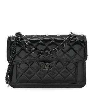 Chanel Shiny Crumpled Calfskin Quilted Large Double You Flap So Black