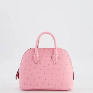 Hermès Mini Bolide Bag in Rose Bubblegum Ostrich Leather with Palladium Hardware