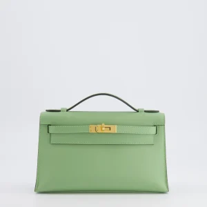 Hermès Mini Kelly Pochette Bag in Vert Criquet Swift Leather with Gold Hardware
