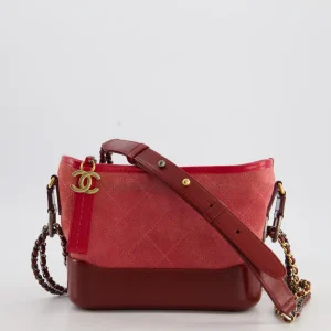 Chanel Chanel Red & Burgundy Small Gabrielle Bag in Suede & Lambskin Leather with Mixed Hardware