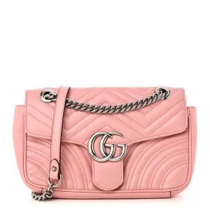 Gucci Calfskin Matelasse Small GG Marmont Shoulder Bag Wild Rose
