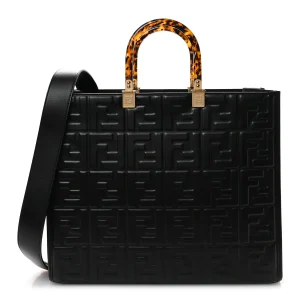 Fendi Vitello Plexiglass FF Embossed Medium Fendi Sunshine Shopper Tote Black