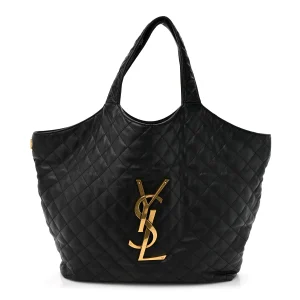 Saint Laurent Lambskin Quilted Maxi Icare Shopping Tote Black