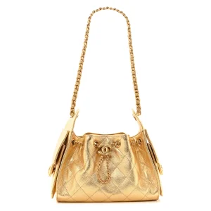 Metallic Caviar Quilted Mini Chanel 25 Handbag Gold