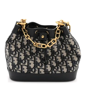 Christian Dior Oblique Drawstring Chain Bucket Bag Blue