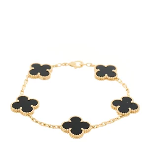 Van Cleef & Arpels 18K Yellow Gold Black Onyx 5 Motifs Vintage Alhambra Bracelet