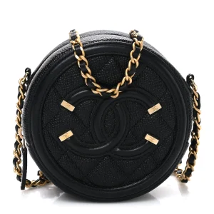 Chanel Caviar Quilted Round Filigree Crossbody Black