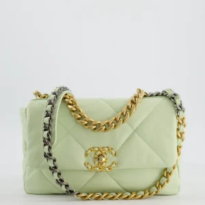 Chanel 19 Small Flap Bag in Pastel Pistachio Goatskin Leather with Tricolour Hardware