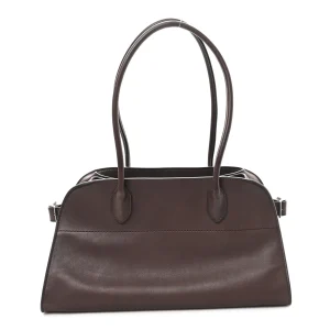 The Row Polished Saddle Calfskin Margaux Shoulder 12 Hippo Grey