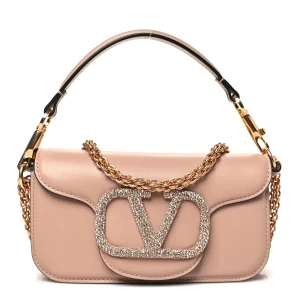 Valentino Garavani Calfskin Crystal Vlogo Small Loco Shoulder Bag Rose Cannelle