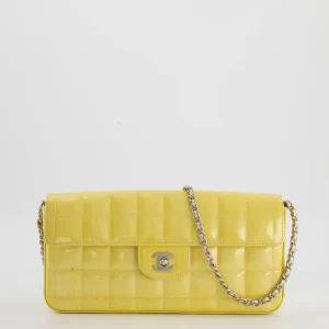 Chanel Yellow East West Patent Chocolate Bar Bag with Silver Hardware