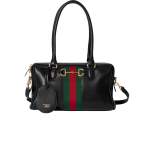 Gucci Borsetto Medium Boston Shoulder Bag 11in/ 28cm Black Gold Hardware For Women ‎866732 AAGIQ 1053