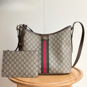 Gucci Ophidia Large GG Monogram Canvas Shoulder Bag Beige And Dark Brown 33Cm ‎836871 FAE0K 9853
