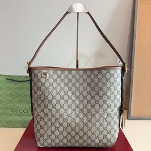 Gucci GG Emblem Medium GG Monogram Canvas Bucket Bag Beige And Dark Brown 31Cm 815103 FAD6L 9758
