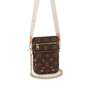 Louis Vuitton Utility Monogram Canvas Phone Pocket Crossbody Bag Brown 19Cm M80746