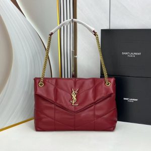 Saint Laurent Puffer Small In Leather Gold Hardware Shoulder Bag Dark Red 29Cm 5774761EL076937