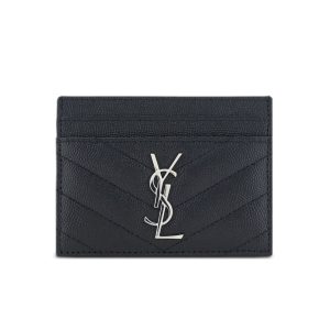 Saint Laurent Cassandre Matelassé Grain De Poudre Leather Card Case Black 10Cm 423291BOW021000