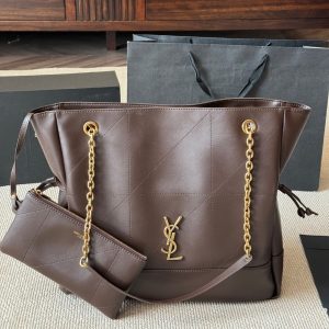 Saint Laurent Jamie Small Leather Tote Bag Brown 28Cm