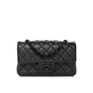 Chanel Mini Classic Handbag Smooth Leather Black 20cm A01113 B06311 94305