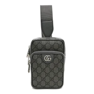 GG Supreme Monogram Textured Dollar Calfskin Mini Ophidia Messenger Grey Black Graphite Grey
