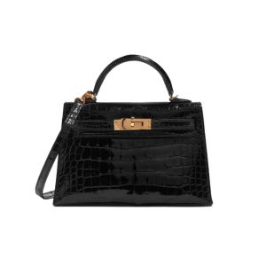 Hermes Mini Kelly 20 Alligator Gold Tone Hardware Handbag Black 20cm