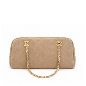 Chanel 26A Suede Quilted Leather Bowling Bag Caramel 31cm