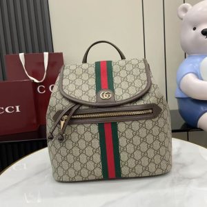Gucci Ophidia Medium Backpack 12in/ 30cm Beige/ Dark Brown Monogram Gold Hardware For Women 836855 FAE0J 9867