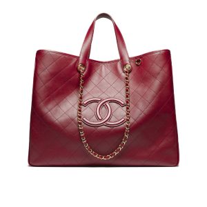 Chanel Large Shopping Bag Gold Tone Metal Burgundy 43Cm AS6201 B25388 U7793