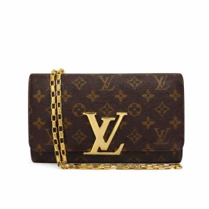 ouis Vuitton Pochette Louise Chain Monogram Canvas Shoulder Bag Brown 23Cm